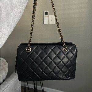 Black Quilted Leather Chain Shoulder Bag